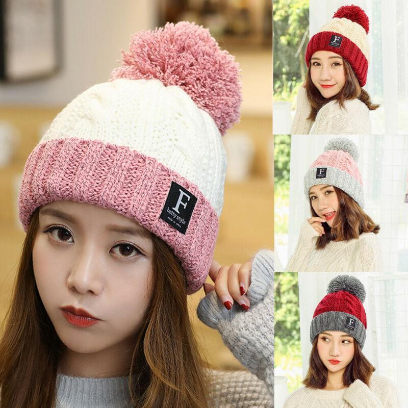 

Ladies Winter Warm Racoon Fur Pom Pom Ball Knit Beanie Ski Cap Bobble Hat Women Fashion Colorful Knit Beanie Outdoor Hat1, White