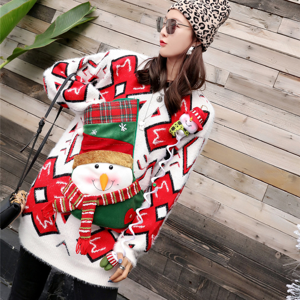 

2021 New Autumn the Neck Female Christmas Sleeve Long Sweatshirt Top Winter Sweater with Ugly Kawaii Pullover Jumpers 6nyc