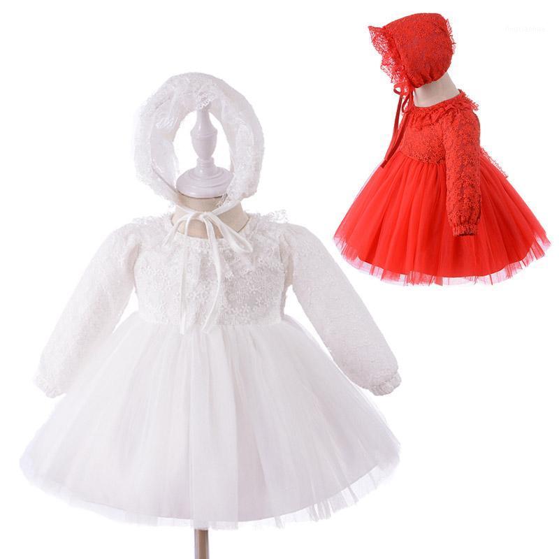 

Baby Girl Baptism Frocks Newborn tulle tutu Long Sleeves Dress With Hat Infant Princess girls Birthday Christening Party Dresses1, White