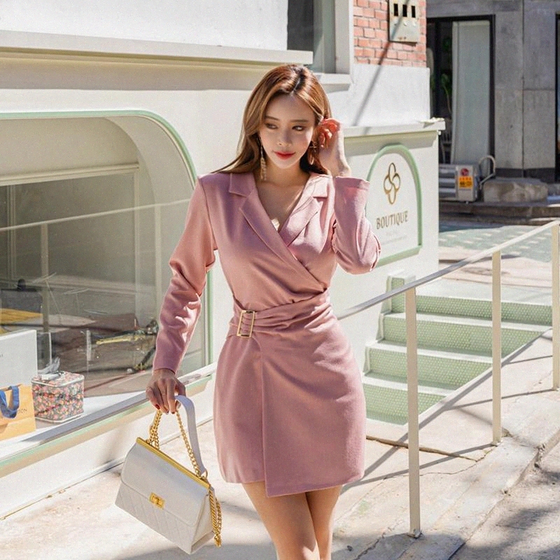 

New arrivals autumn dress long-sleeved suit collar slim waist temperament fashion ladies OL small suit bag hip jacket female #YQ86, Black;gray
