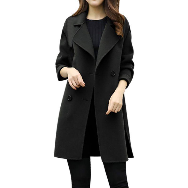 

Women Winter Solid Color Lapel Double-breasted Casual Long Sleeve Warm Wool Slim Coat New Arrival