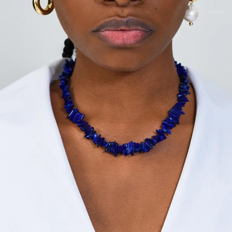 

Handmade Irregular Stone Beaded Necklace For Women Blue Stone Short Jewelry Charm 2020 Gift For Friend1