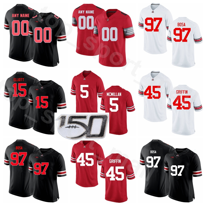

NCAA Big Ten Ohio State Buckeyes Football College 15 Ezekiel Elliott Jersey 97 Joey Bosa 45 Archie Griffin Raekwon McMillan Orlando Pace, With 150th patch