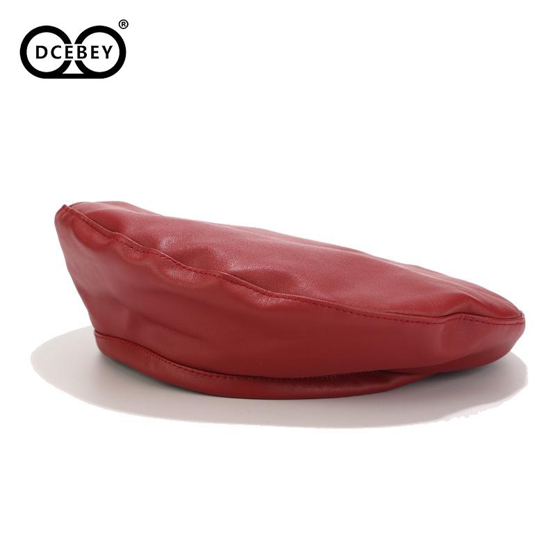 

DCEBEY Autumn New Arrival Classic PU Leather French Beret Hat for Women Female Ladies Beanie Beret Girls For Spring And Autumn, Brown