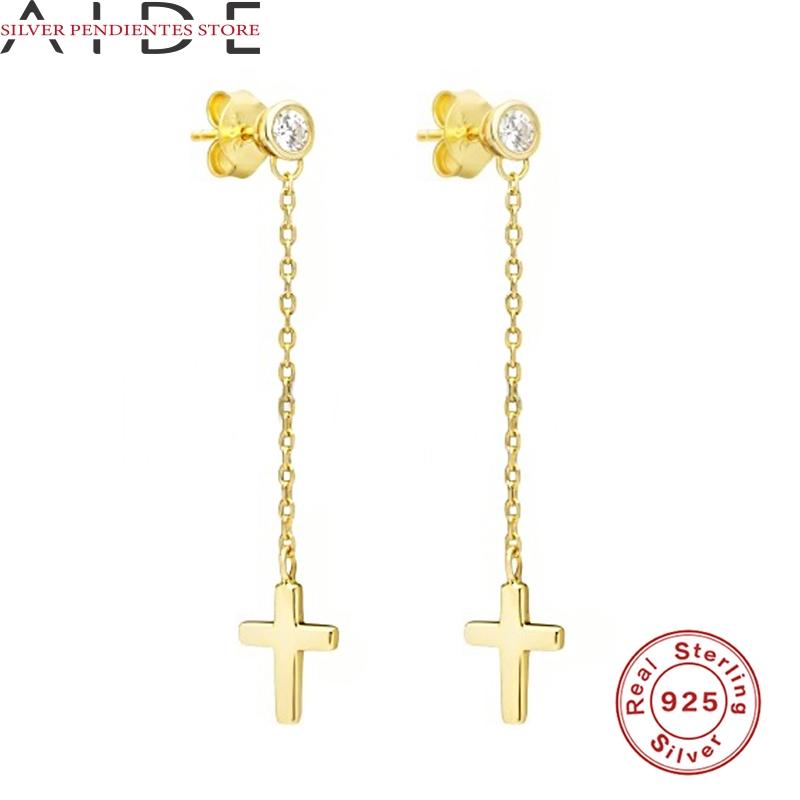 

AIDE S925 Sterling Silver Chain Tassel Diamond Stud Earrings Women Fashion Ins All-match Cross Pendant Earrings Piercing Joyero