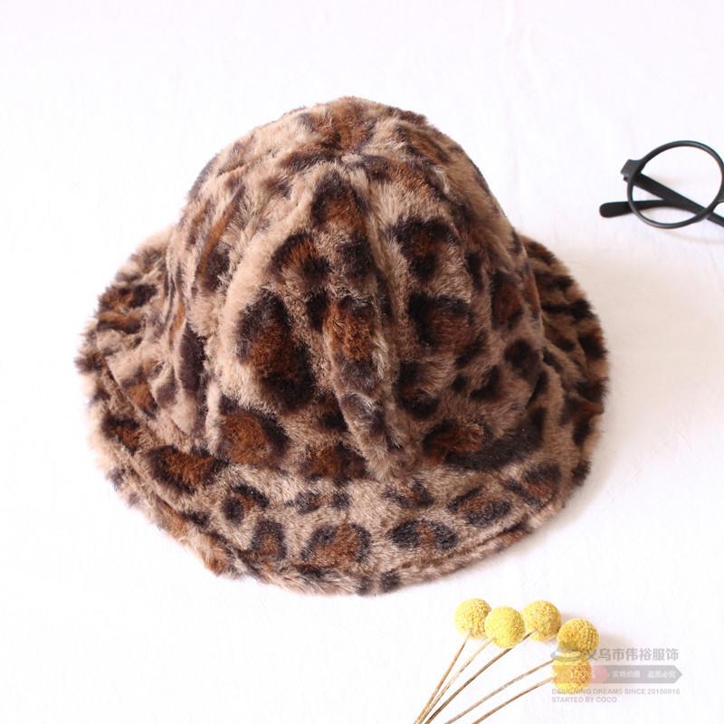 

Autumn Winter New Thick Leopard Children's Fisherman Hat Big Warm Fashion Female Children'S Basin Cap