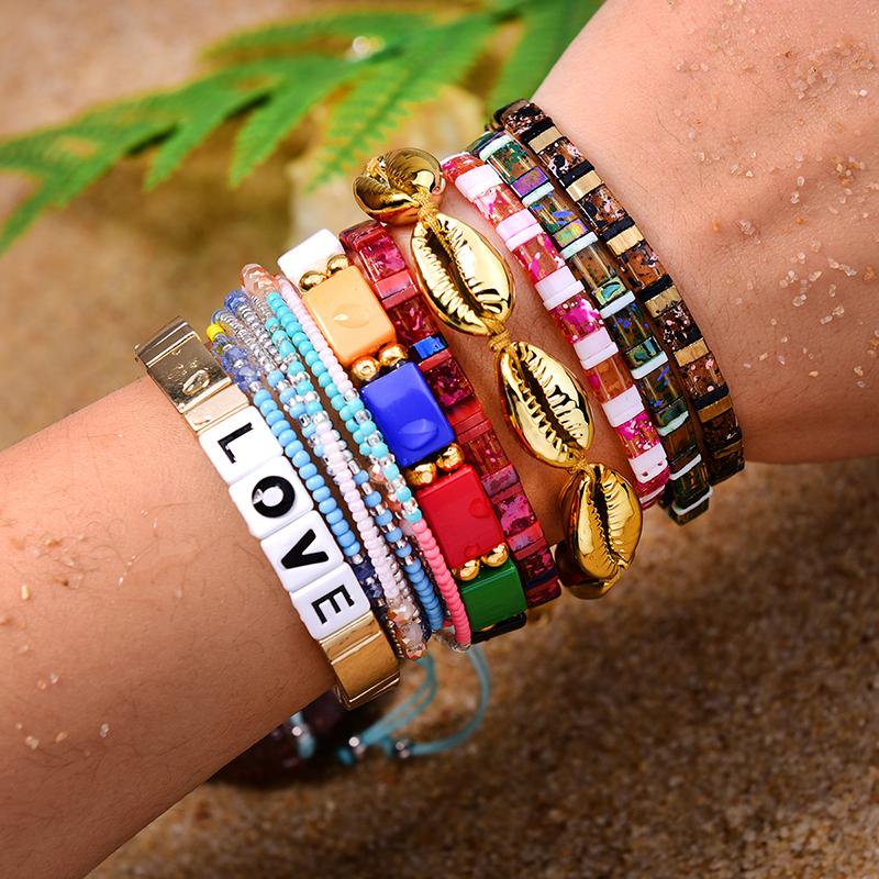 

MOON GIRL Handmade Boho Tila Beads Bracelet Women Fashion Miyuki Stretchy Chic Stackable Shell Pearl Charm Wrap Pulseras Femme