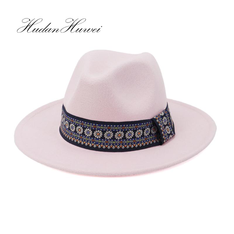 

Unisex Cotton Autumn Winter British Classical Woolen Felt Jazz Panama Fedora Hat Wide Brim Gentlemen Elegant Ladies Hat, White