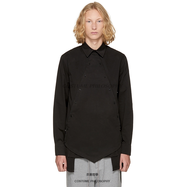 

2021 New Self-made Long-sleeved of Men with Design Shirt Splicing Lapel Slimming Avant-shirt Garde. -6xl!! KKFI, Black