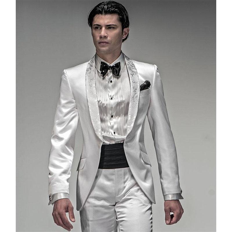 

New Mens Suits Groomsmen Shawl Lapel Groom men Tuxedos Shiny White Wedding Best Man Suit (Jacket+Pants+Tie+Girdle, Green