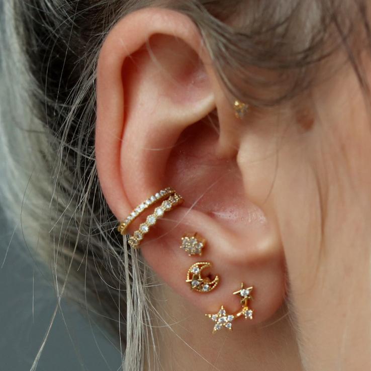 

Rose gold silver color dainty delicate moon star studs earrings women girl delicate dainty cz moon classic earring