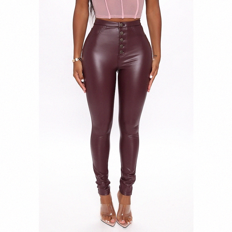 Women's Fashion Streetwear Skinny Novelty Full Length Pants Casual Weekend Micro-elastic Plain Comfort Mid Waist Slim Wine Black S M L m1Wp#