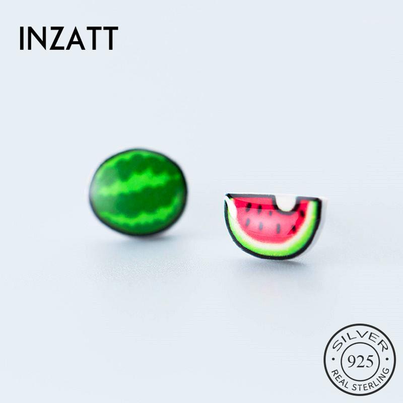 

INZAReal 925 Sterling Silver Fruit watermelon Acrylic Stud Earrings For Fashion Woman Party Fine Jewelry Cute Accessories1