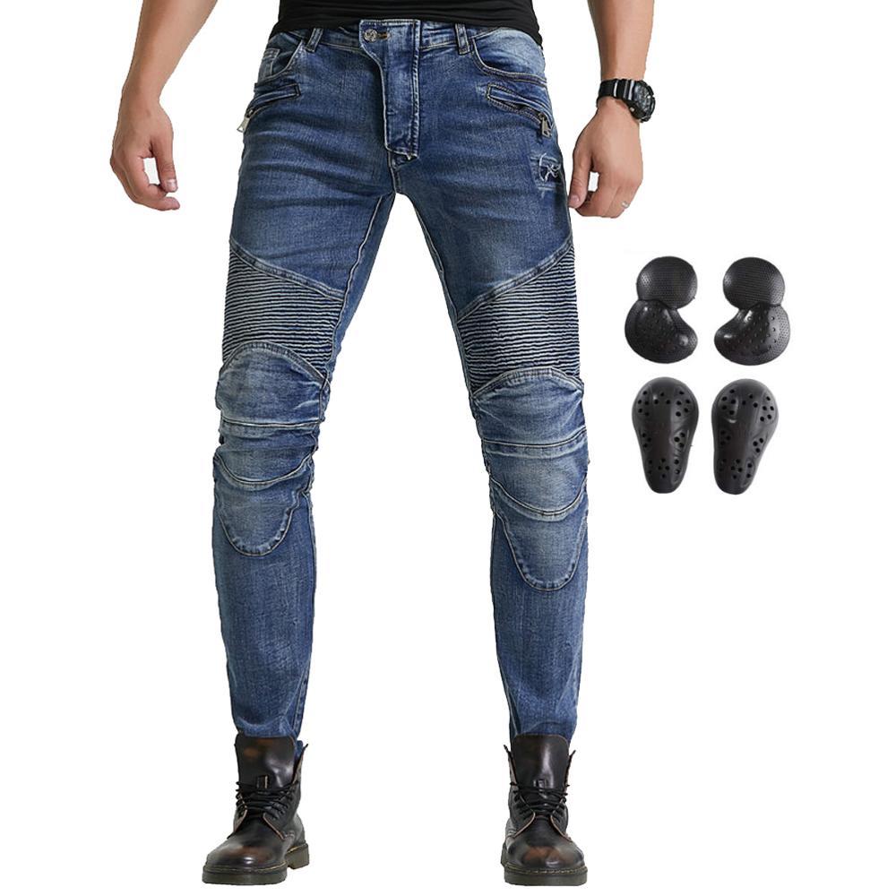 

2021 New Windproof Men Motorcycle Motorbike Riding Jeans Cotton Slim Fit Locomotive Cycling Pants with Ce Upgrade Knee Hip Protector Qrmv