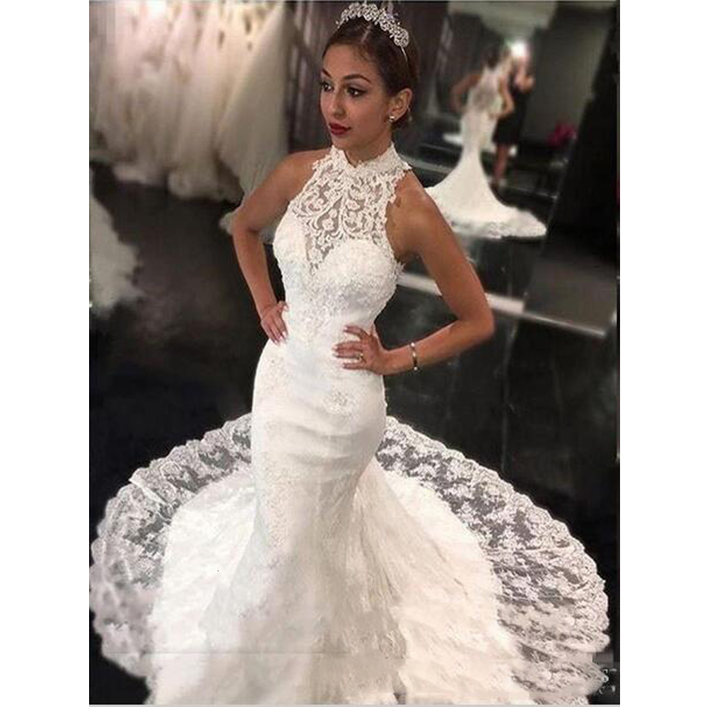 

2021 New Dressed Mermaid High-necked As Bride the Full Bow of Novia KB5U, White