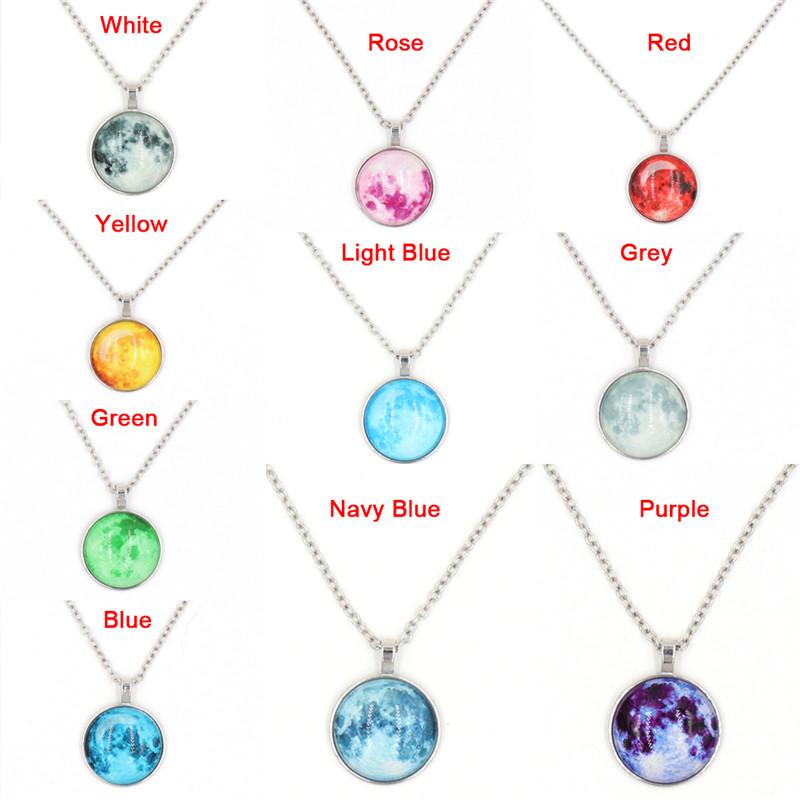 

1pc Glowing Moon Necklace Full Moon Necklace Space Picture Pendant Glow Galaxy Jewelry Space Glow In the dark