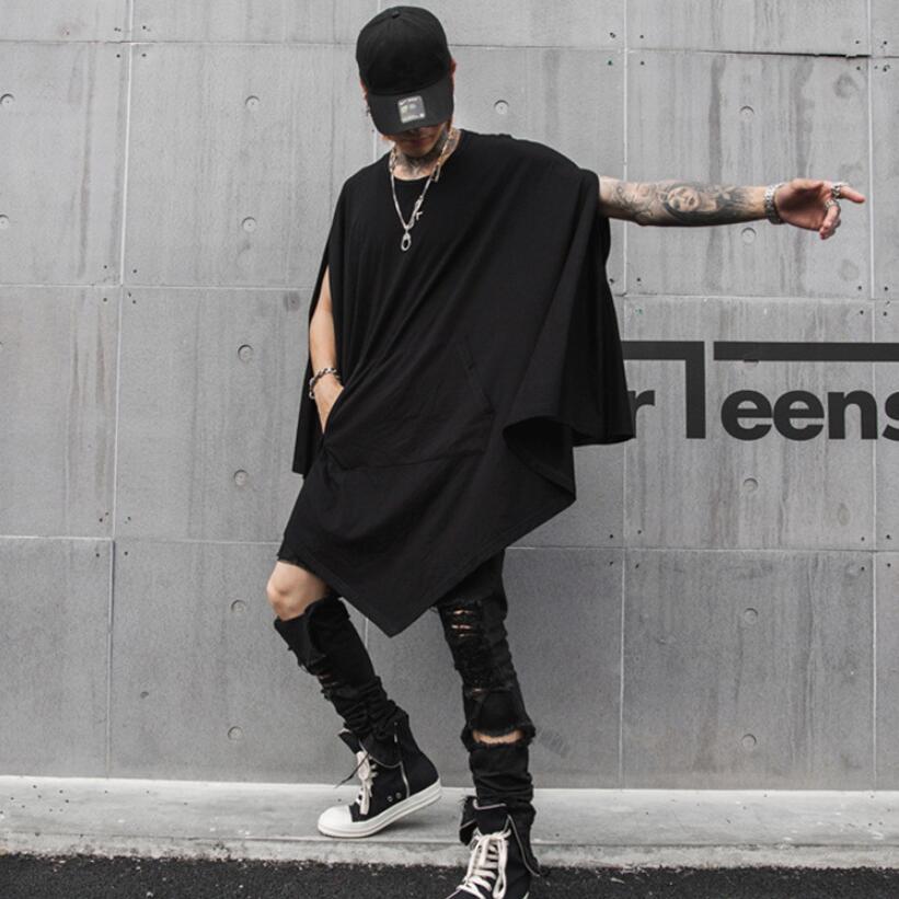 

2021 Summer Men Oversized Hip Hop Shirt Sleeveless Singer Club Jacket Stage Gothic Vintage Attire Streetwear Dpxn, Black