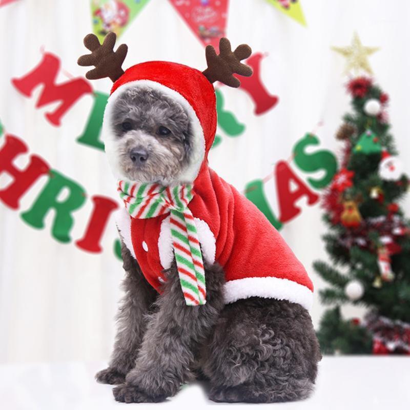 

Pet clothes Christmas dog clothes autumn and winter flannel warm cat and dog elk Christmas festive suit holiday costumes1, Sleeveless elk