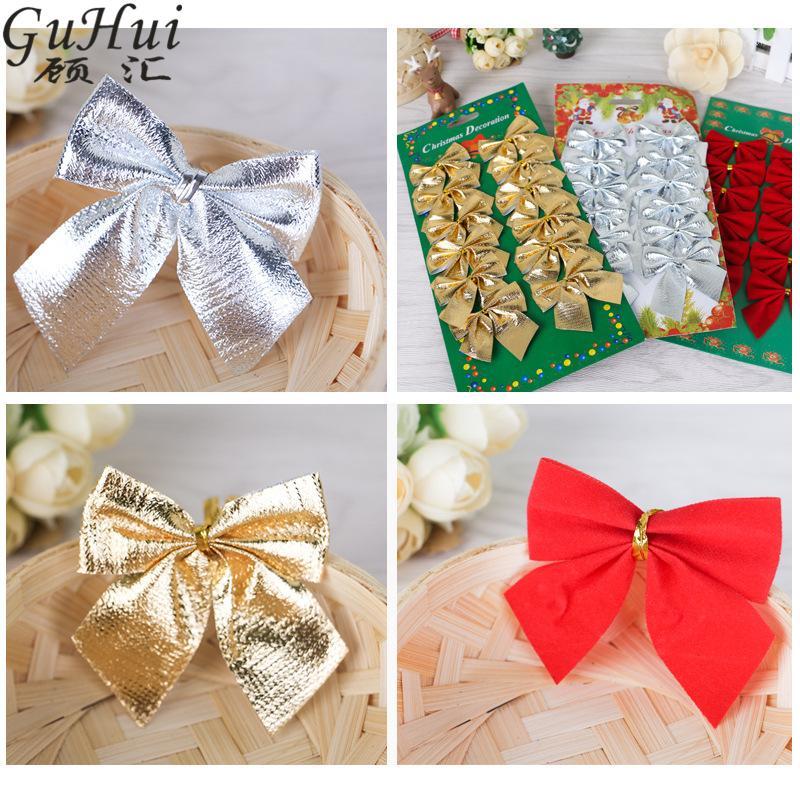 

60Pcs/lot Christmas Tree Red Gold Silver Bow Ornament New Year Party Festive Supply Wedding Small Pendant Ribbon Xmax Gift Decor1