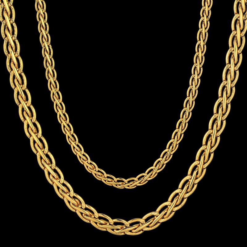 

Vintage 45/55/66/76cm Long Gold Color Necklace for Men Women's Gold Chain Wheat Link Male Chain Golden Necklaces Wholesale