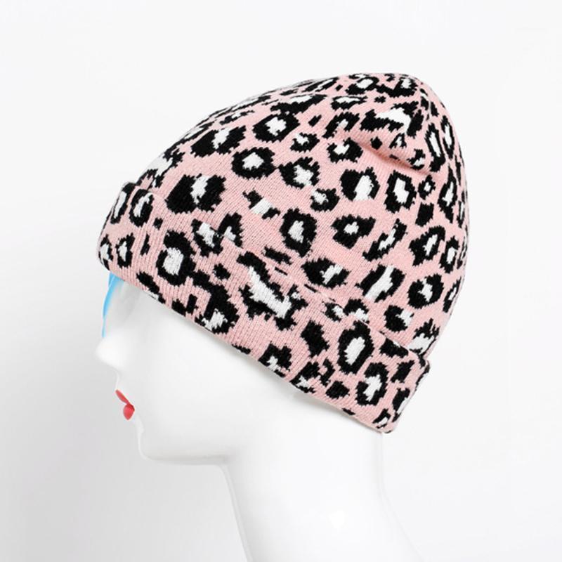 

Leopard Printed Winter Women Knitted Hat Fashion Korean Style Woolen Hat Autumn New Crochet Warm Skullies Caps1, White