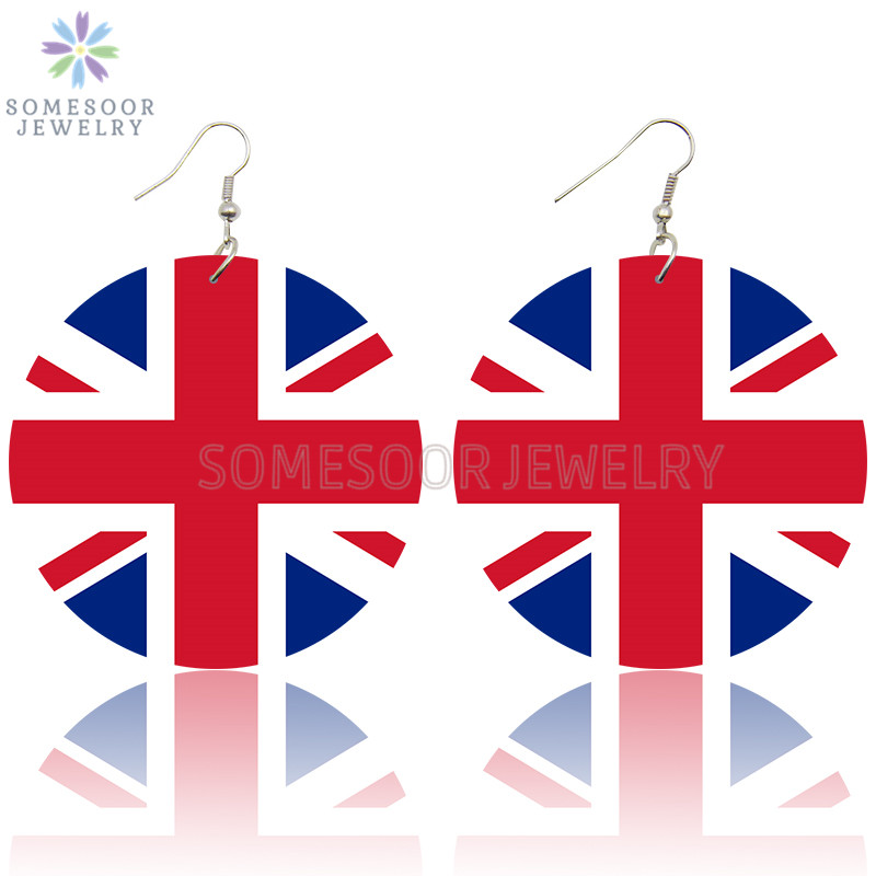 

SOMESOOR United Kingdom National Flag Loops Wooden Drop Earrings Britain England UNION JACK Design Print Dangle For Women Gifts