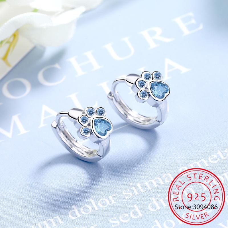 

Stud 925 Sterling Silver Earring Blue Zircon Cat Claw Design Earrings For Women Girl Ear Jewelry 2021 Fashion