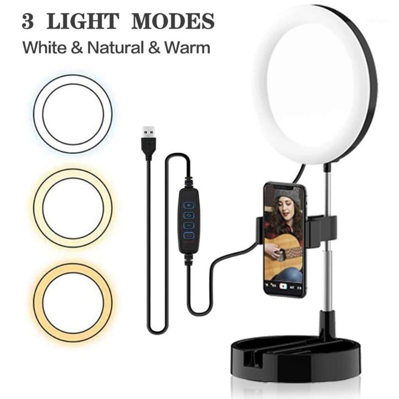 

Selfie Ring Light with Stand Phone Holder Tiktok Lights Vlog Ringlight Makeup Lights 6.3" LED Foldable Phone Dimmable Light1