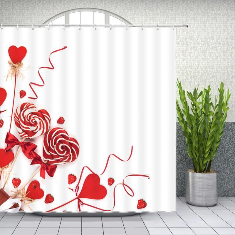 

Love Shower Curtains Pink Valentine's Day White Background Girls room Bathroom Decor Home Bath Polyester Fabric Curtain Set1