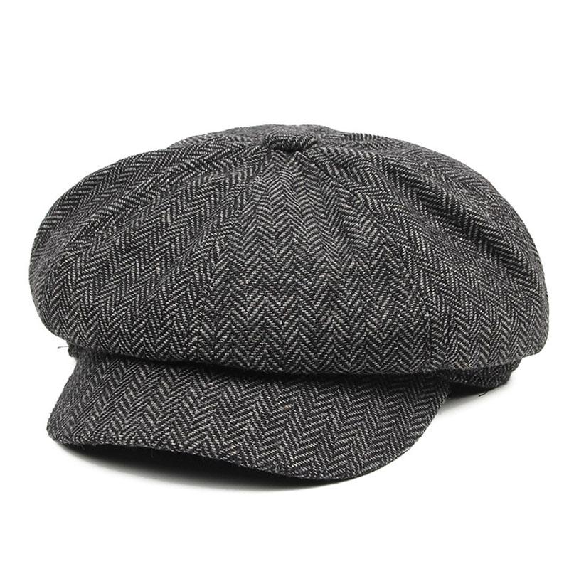 

Vintage Style Men's Panel Tweed Newsboy Caps Formfitting Driving Hat Khaki Gray