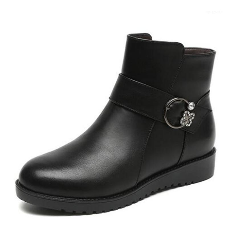

Snow Boots Women's Winter New Mother Flat Women's Shoes Warm Non-slip Wedges Thick Wool Large Size 41 42 43 Middle-aged Boots1, Black