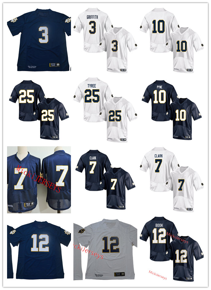

Mens NCAA #3 Houston Griffith #10 Drew Pyne ND Football Jersey Stitched White Navy #25 Chris Tyree #12 Ian Book #7 Brendon Clark Jersey, #25 chris tyree/no name