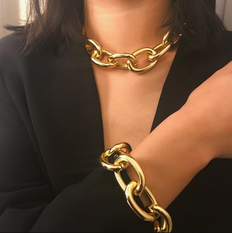

Exaggerated Cuban Thick Chain Choker Necklaces for Women Fashion Vintage Jewelry Statement Necklace Collier Female ps0757, Golden;silver