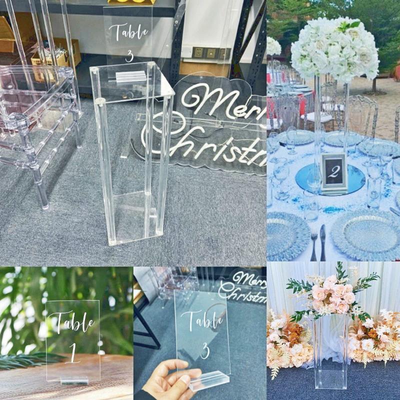 

Party Decoration 10PCS Acrylic Column Pillar Stand Wedding Flower Table Centerpiece Clear Plinth Dessert Fruit Cake Holder With Number Sign