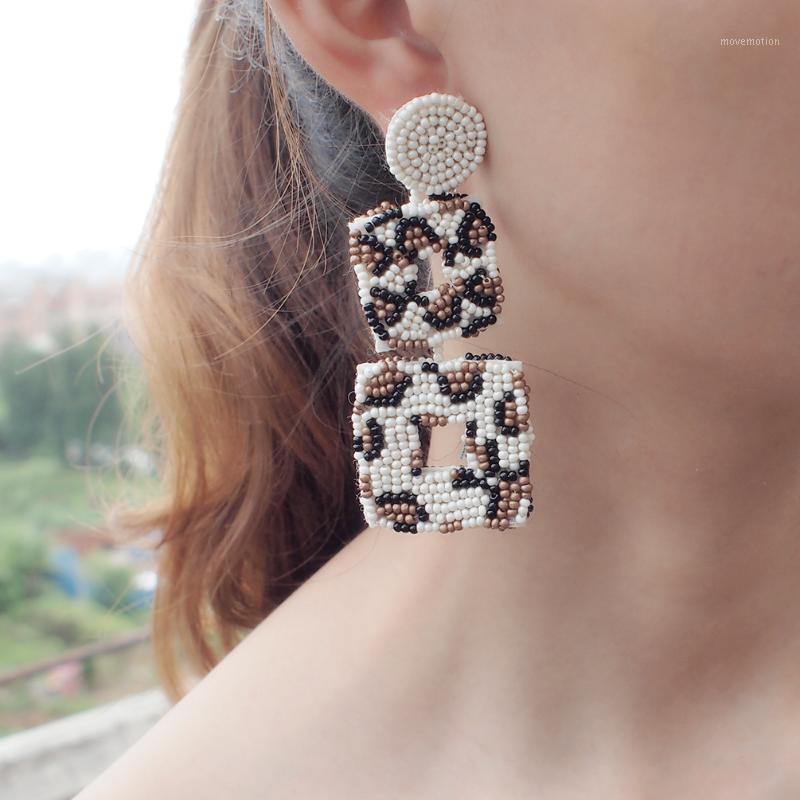 

MANILAI Square Handmade Beads Drop Earrings For Women Jewelry Geometric Dangle Earrings Statement Big Bead Pendant Wedding1