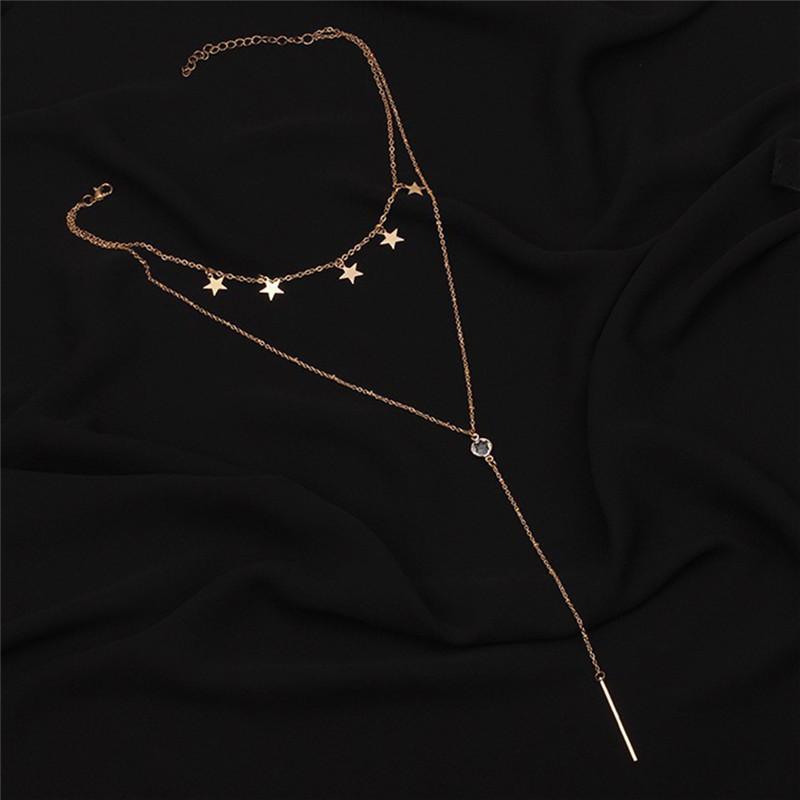 

Women Necklaces & Pendants 2 Multi Layer Necklace Star Tassel Charm Choker Necklace For Women Gold Long Collier Femme