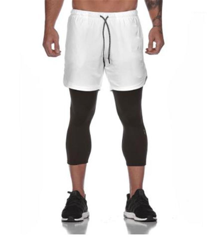 

Fashion Sweatpants Men Quick Dry Double Layer Summer Outdoor Breathable False 2 Pieces Mens Slim Fitness Running Sport Shorts1, White