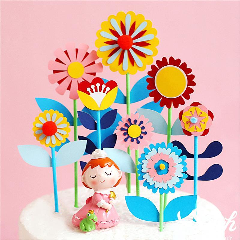 

Multi Color Pink Sun Flowers Wedding Cake Topper Happy Birthday Party Decor Baby Shower Baking Supplies Anniversary Love Gifts