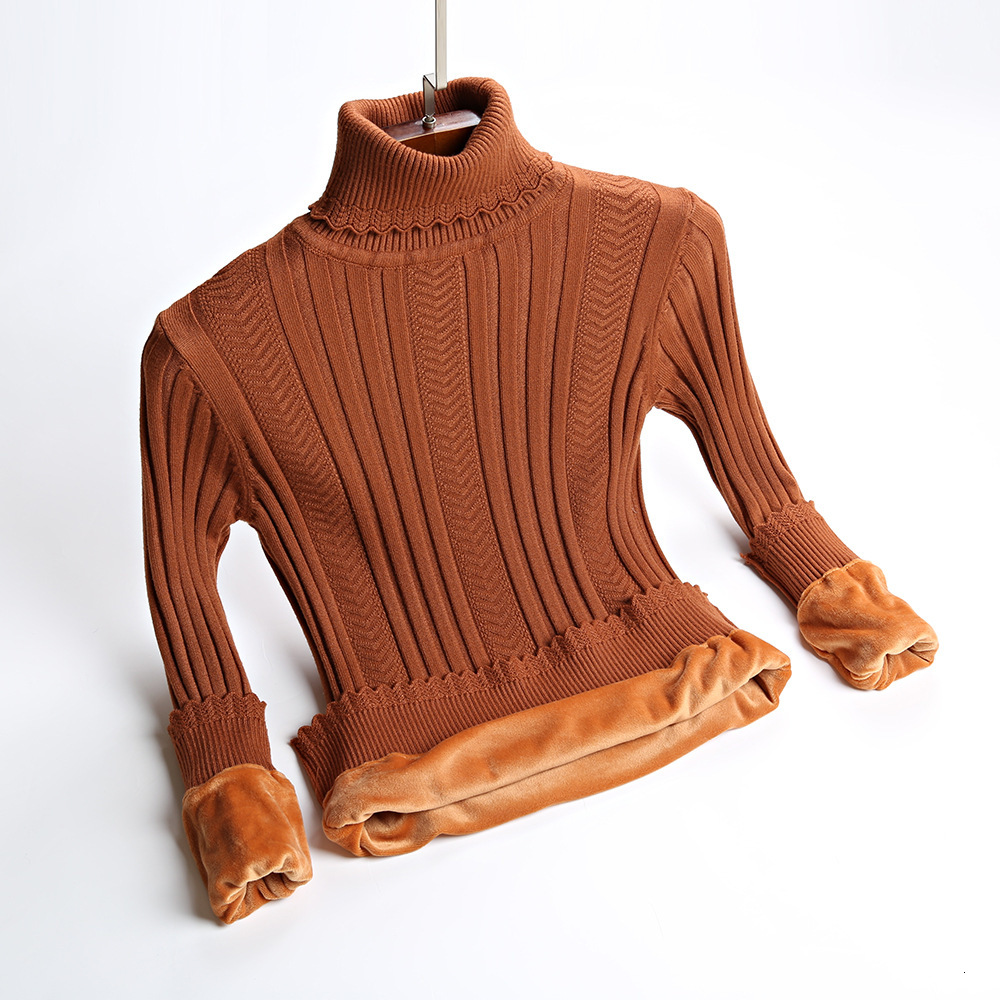 

2021 New Plus Velvets Warm Women S-2xl Thick Knitted Jumper Soft Cozy Turtleneck Pullover Female Rib Sweater Nmo7, Orange