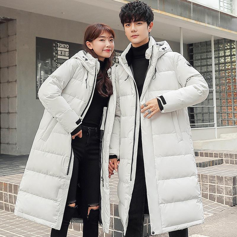

Winter in the new men long over-the-knee upset down jacket winter menswear couple model of duck down warm wet coat, Black