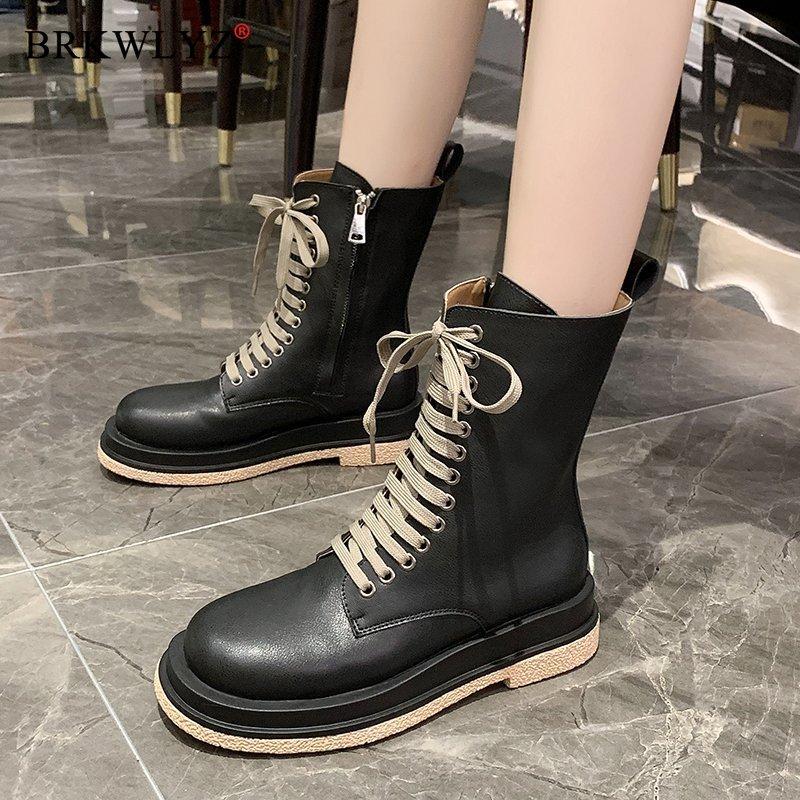 

Women's Boots Autumn Rock Shoes Woman Booties Ladies Zipper Flat Heel Round Toe Boots-women Rubber Lolita Summer Med, Black