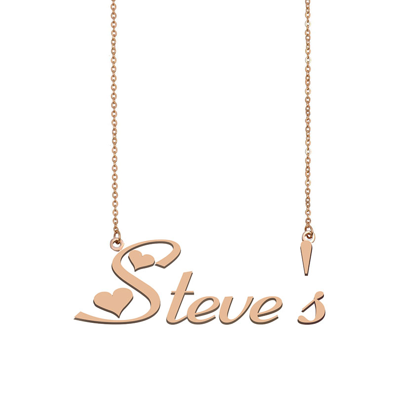 

Steves Name Necklace Custom Nameplate Pendant for Women Girls Birthday Gift Kids Best Friends Jewelry 18k Gold Plated Stainless Steel, Silver