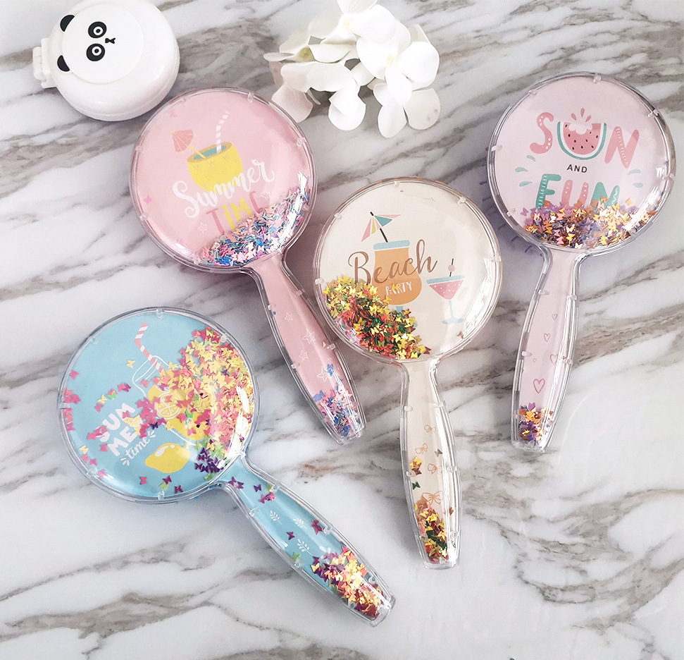

Lovely Shimmering Quicksand Gasbag Comb Paillette Comb Hairdressing Massage Combs Cartoon Fruits Hair Brush