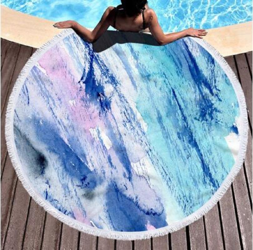 

Berets Marble Large Round Beach Towel For Adult Colorful Quicksand Pattern Microfiber Shower Bath Travel Blanket Swimming Cover
