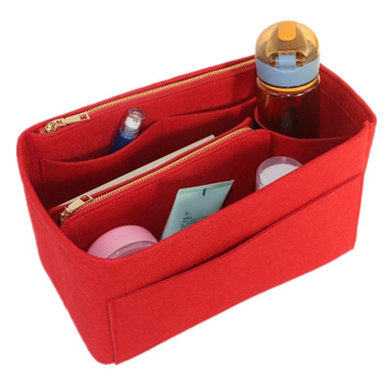 

Purse Organizer Insert Felt Bags Handbag with Zipper Tote Shaper Portable Multi Pocket 3 Size 4 Colors Optional, Beige