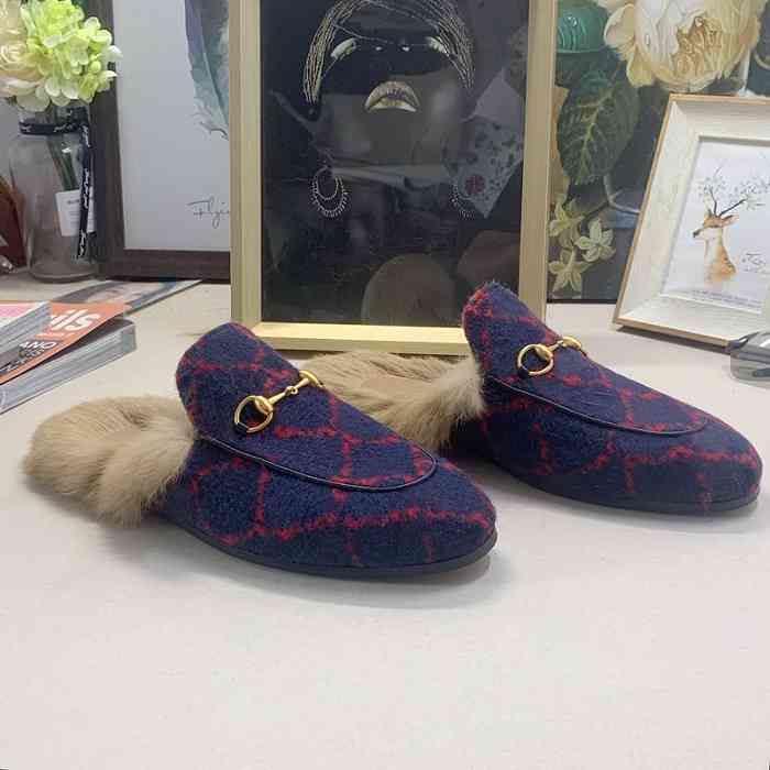 

Slippers Mens Fur womens fur slippers canvas wool leather velvet princetown loafers flats with horsebit box 35-46 Q8R5, 2# shoe box
