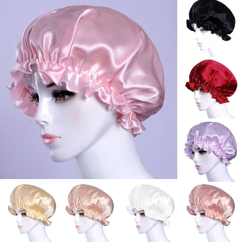 

Women Elastic Night Sleep Hat Long Hair Care Chemo Cap Satin Bonnet Cap Headwrap Islamic Head Cover Headwear Caps, Black