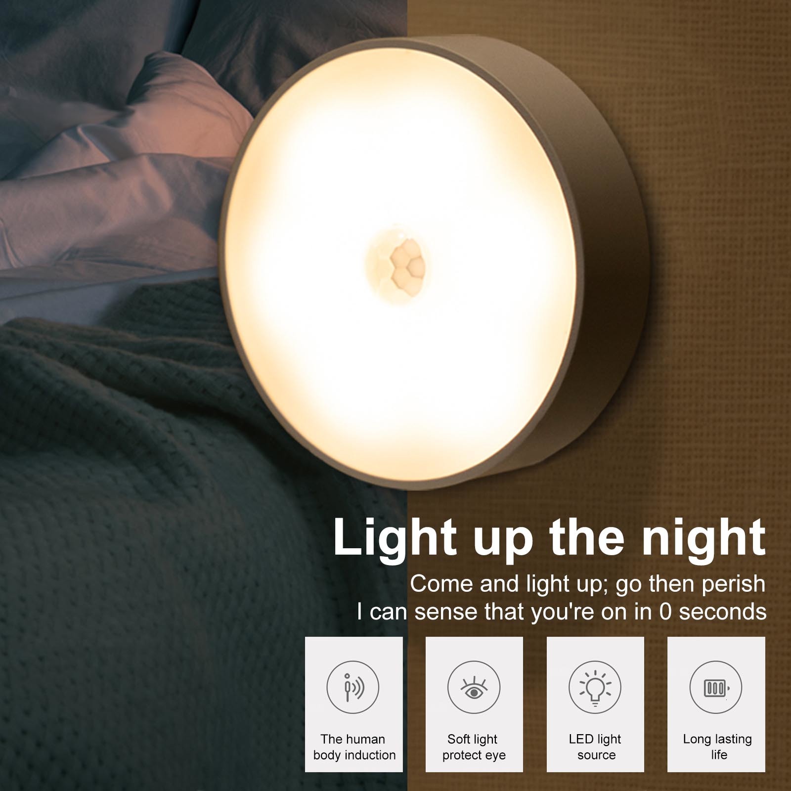 

2021 New Motion Sensor Light Wall Night Usb Charging with Brightness Lighting for Living Room Bedroom Stairs Warm White/white D0fl