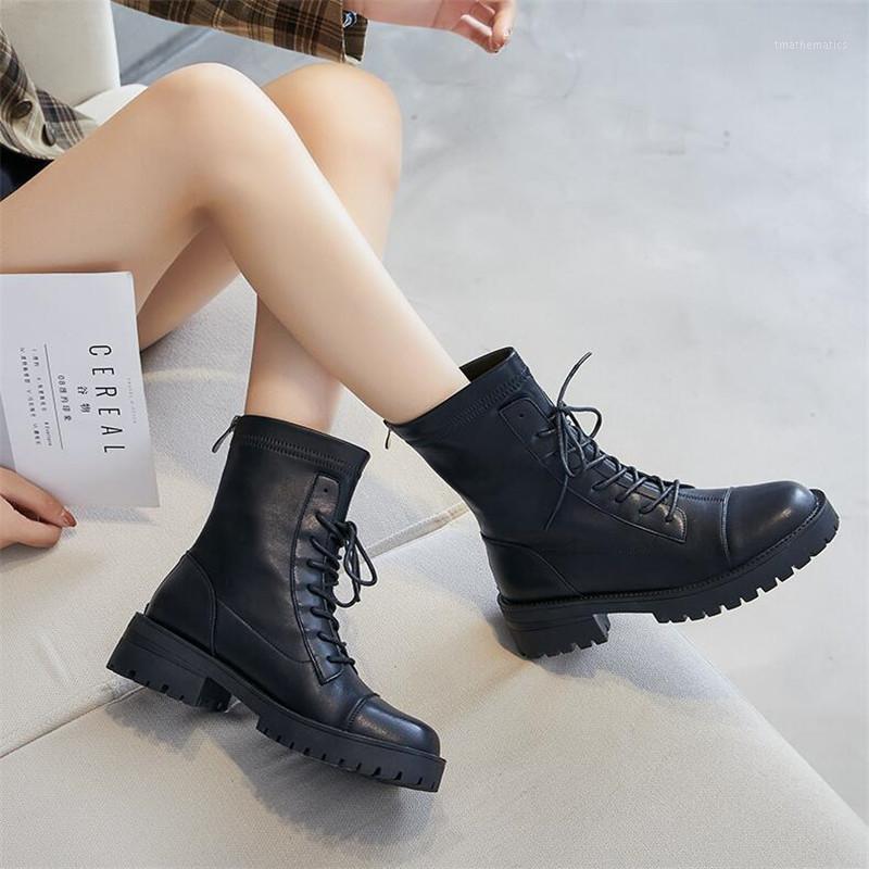

Ankle Boots Women Winter Genuine Leather Boots Platform Fashion Round Toe Motorcycle Velvet Black Short Shoe For Women1