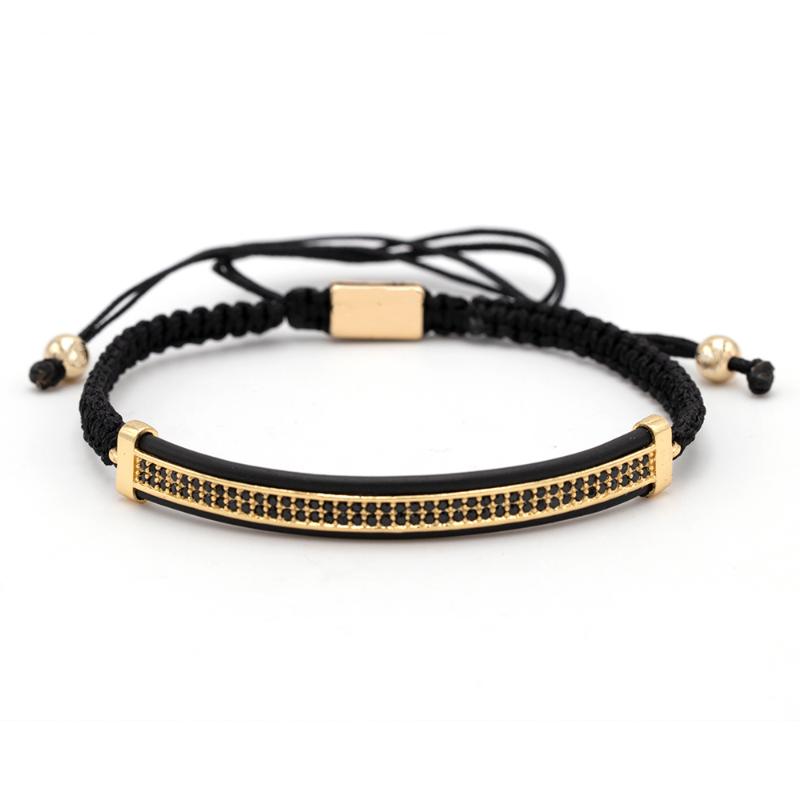 

2020 Fashion Jewelry Micro Pave Black Cz Double Long Tube Watch Protector Macrame Rope Bracelet Men Pulseira Masculina